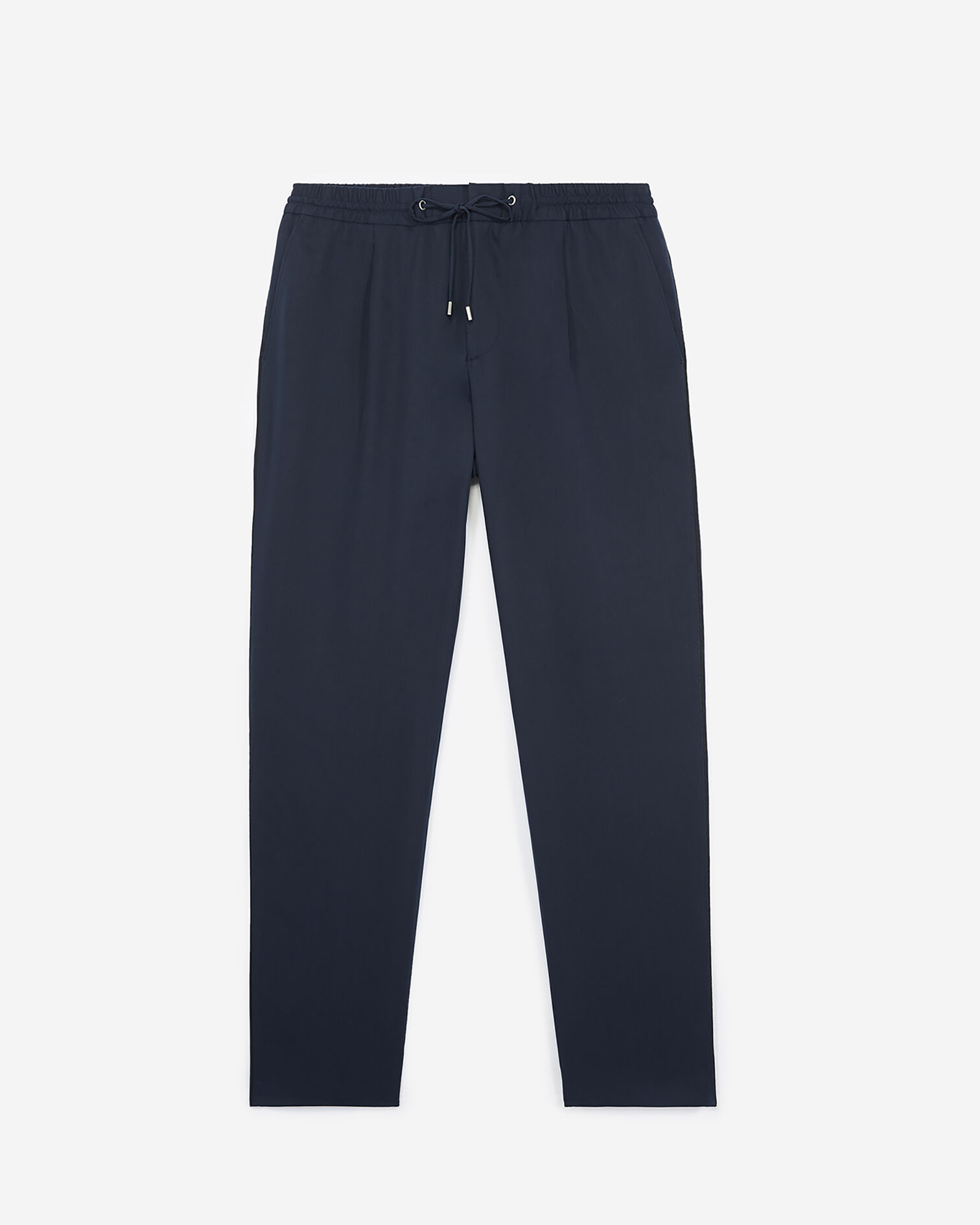 Navy blue cotton twill trousers with woven beige piping, NAVY, hi-res image number null