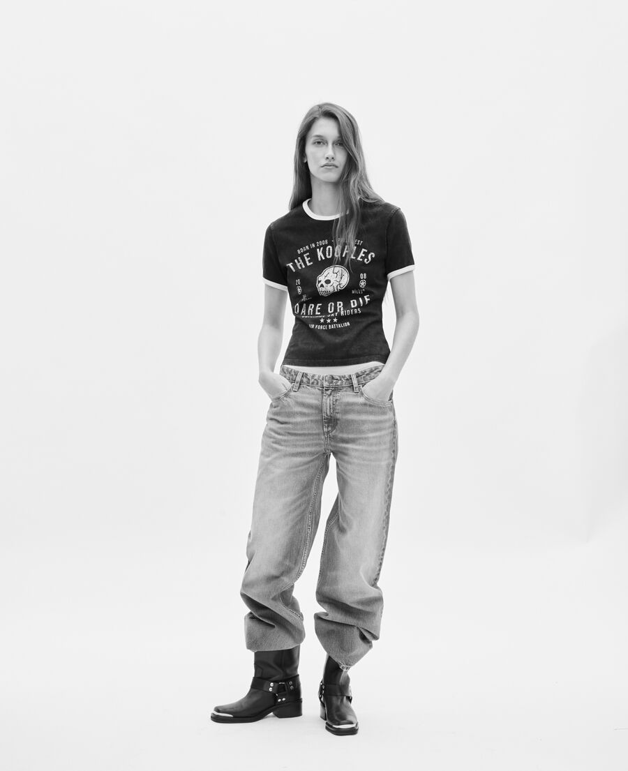 The Kooples WOMEN BLACK WASHED t-shirt with black screen print