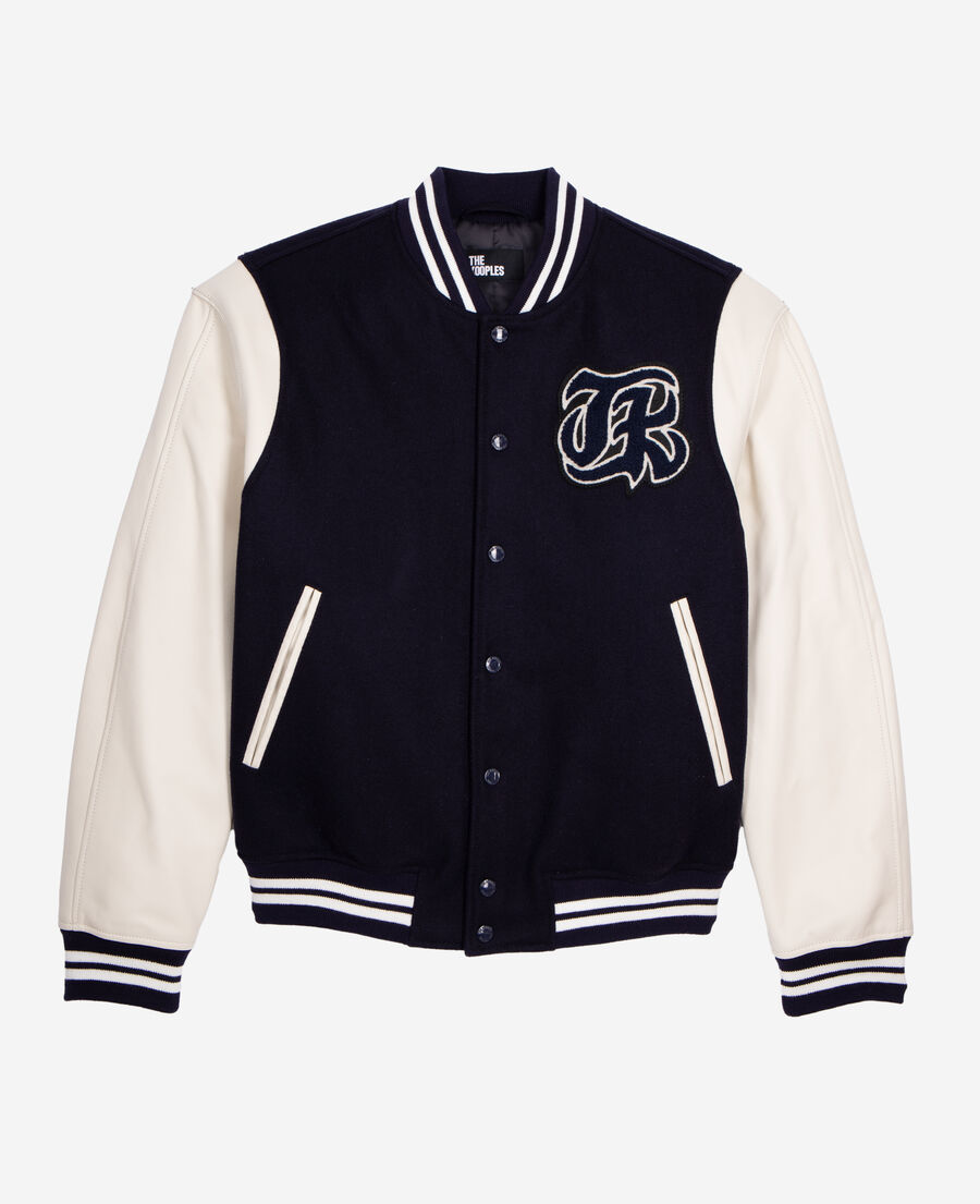 navy blue teddy jacket with patch