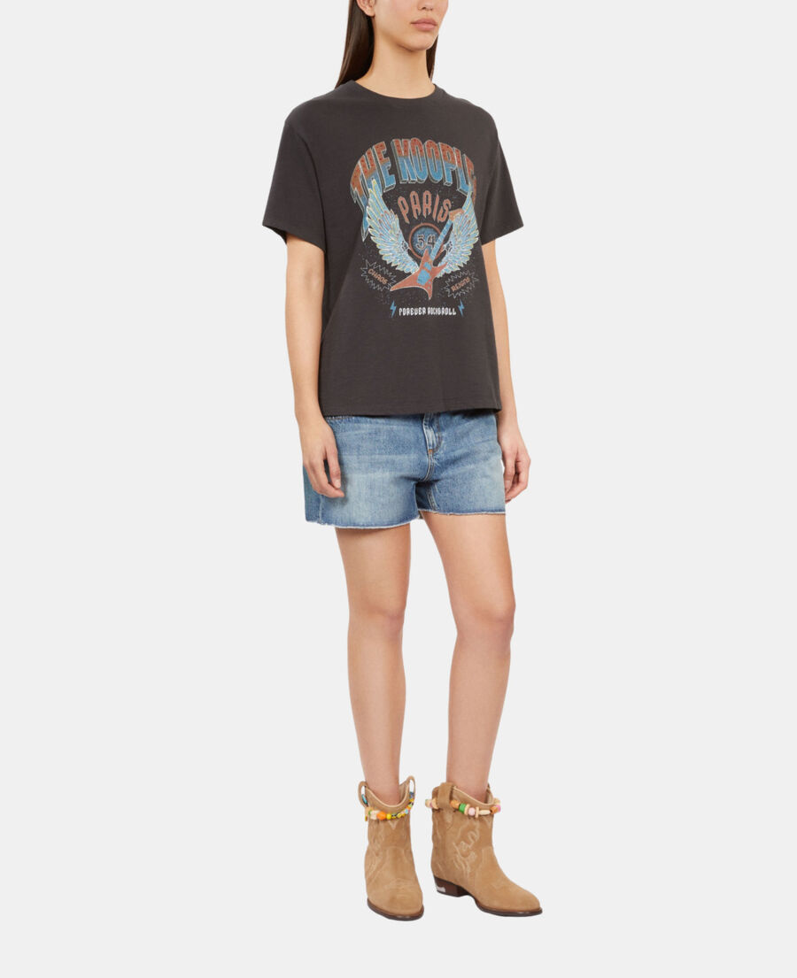 The Kooples F BLACK WASHED black t-shirt with guitar serigraphy