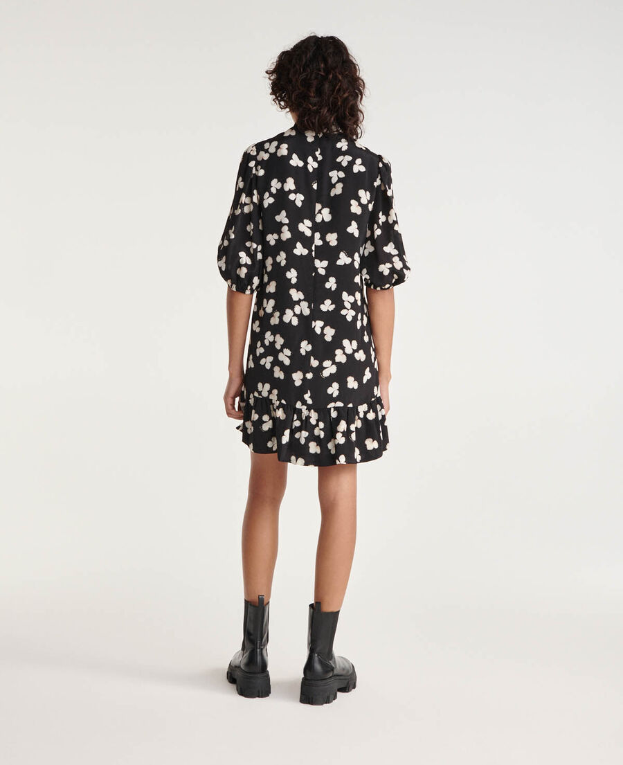 The Kooples WOMEN BLACK-ECRU short black dress ecru pattern and high neck