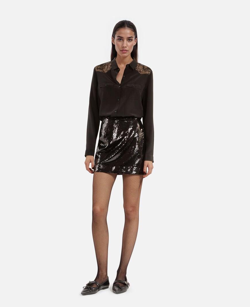 The Kooples WOMEN BLACK STONE short black sequin skirt