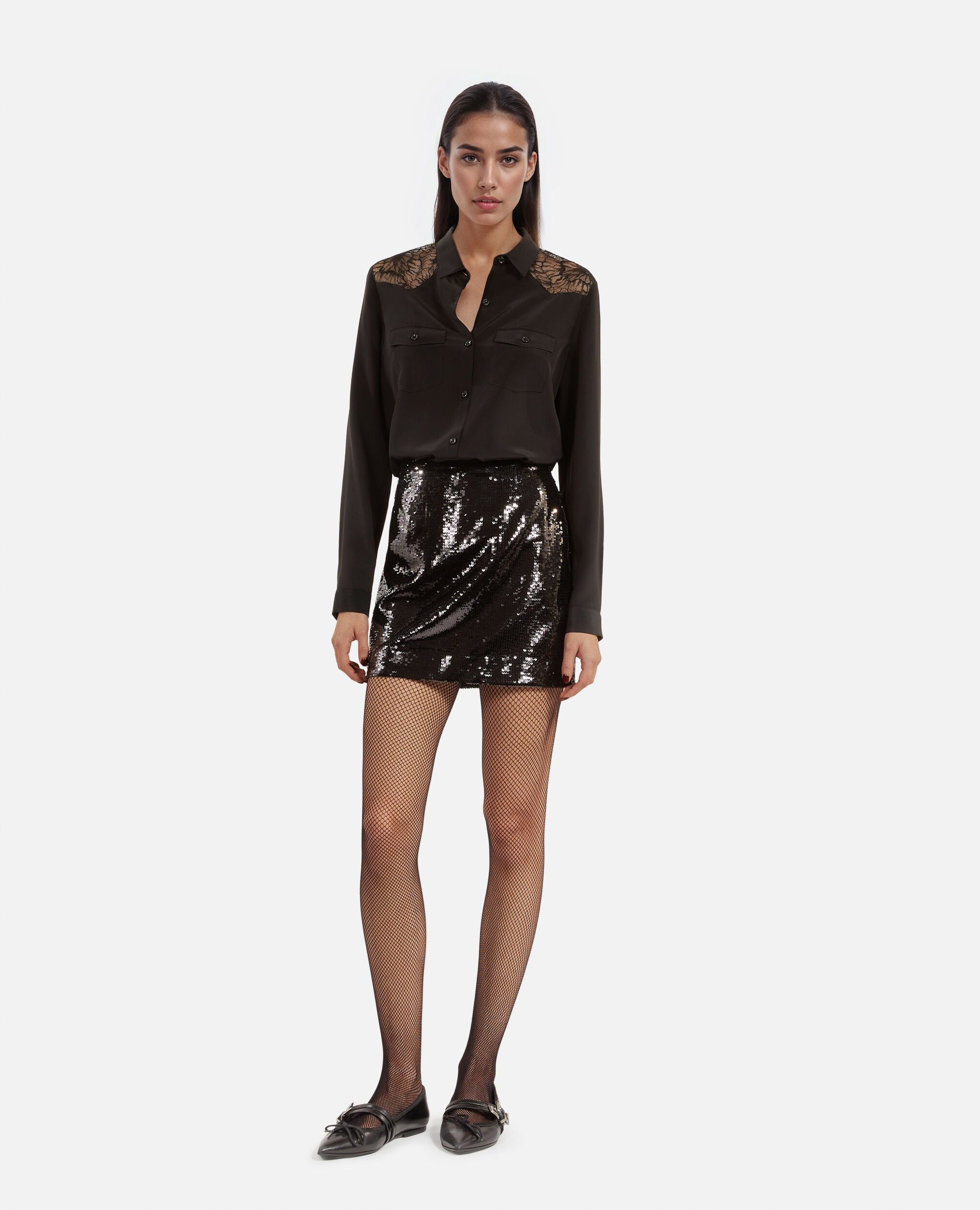 Short black sequin skirt, BLACK STONE, hi-res image number null