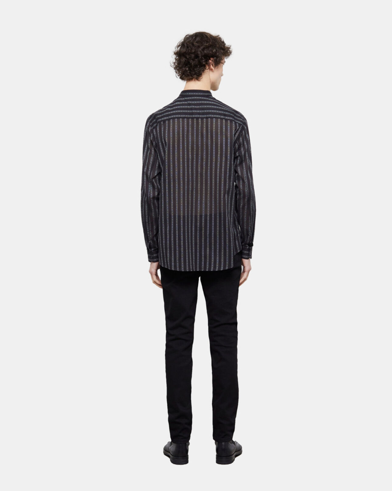 The Kooples MEN BLACK black striped shirt with officer collar
