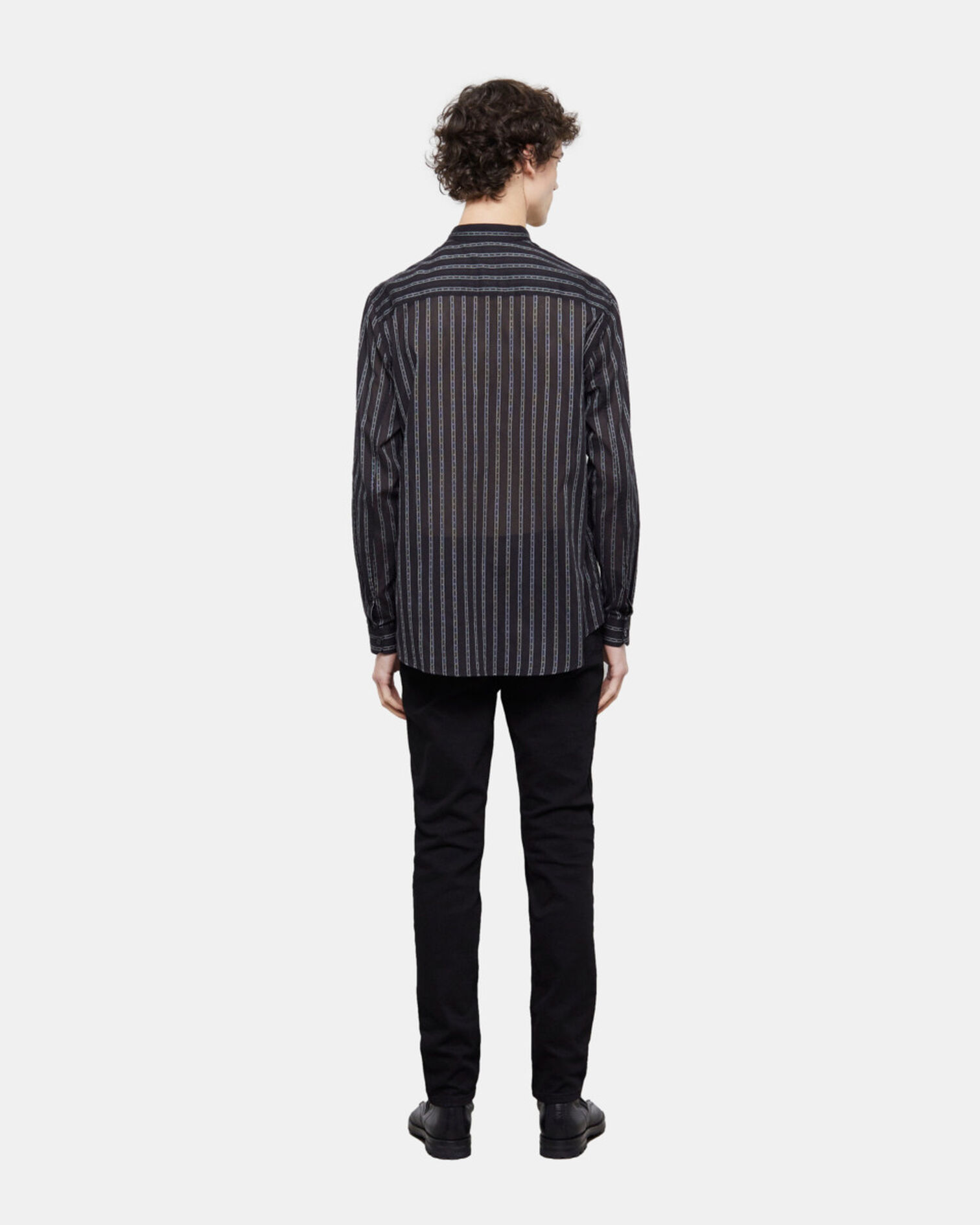 Black striped shirt with officer collar, BLACK, hi-res image number null