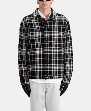 The Kooples HERREN BLACK WHITE blaue karierte hemdjacke aus wollmischung