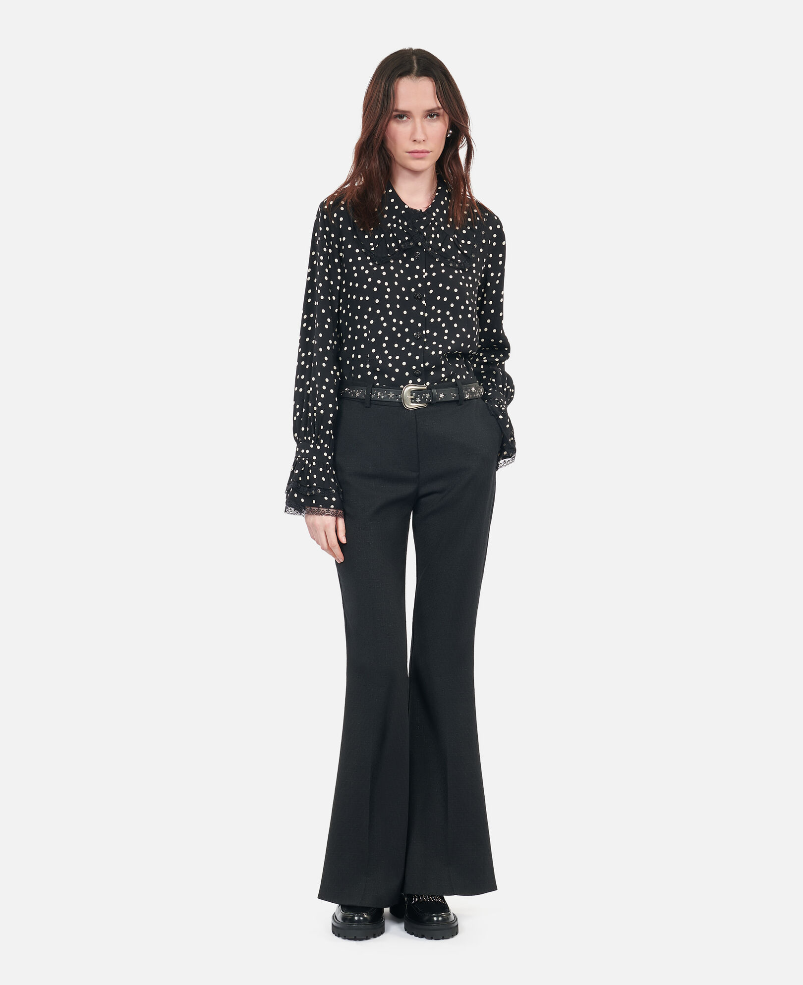 The Kooples WOMEN BLACK WHITE black polka dot shirt