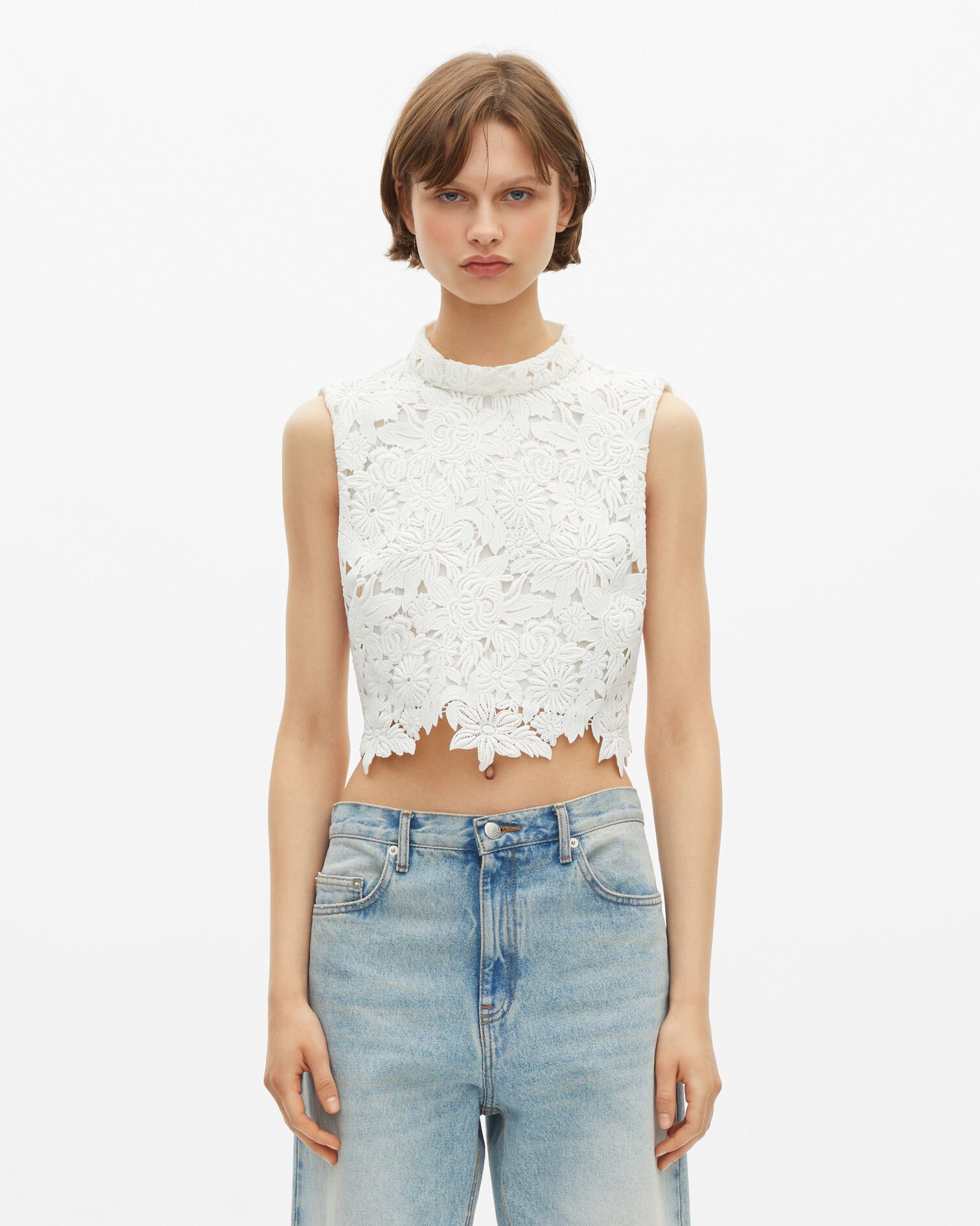Ecru floral lace top, ECRU, hi-res image number null