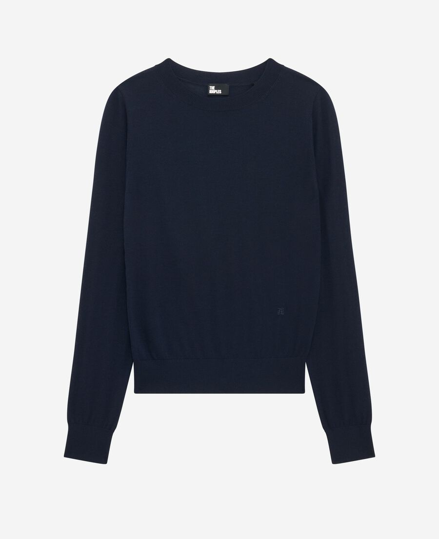 The Kooples FEMME NAVY pull col rond en laine mérinos marine