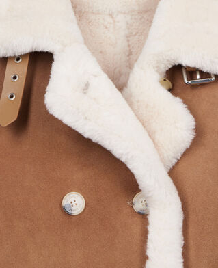 The Kooples WOMEN BROWN-BEIGE short brown shearling coat