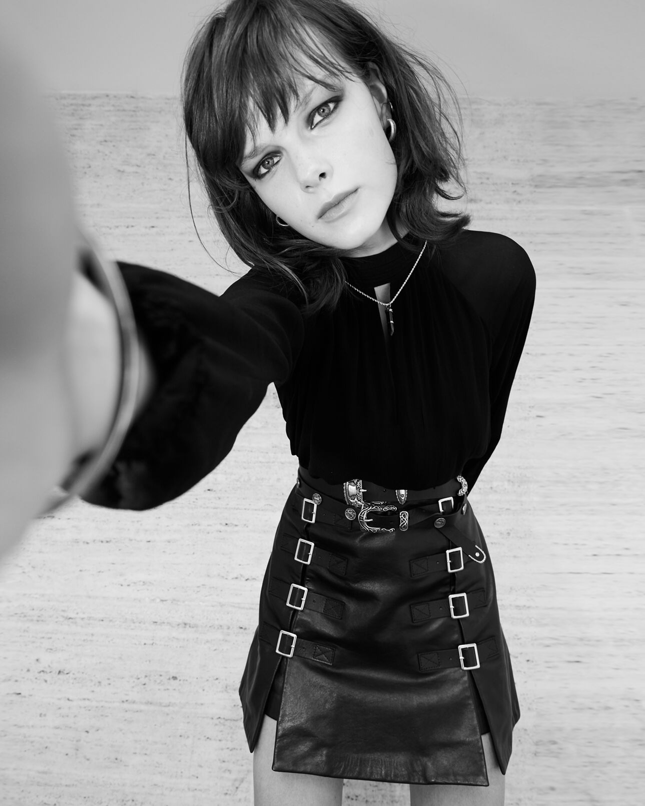 The Kooples FEMME BLACK jupe courte rock cuir noir