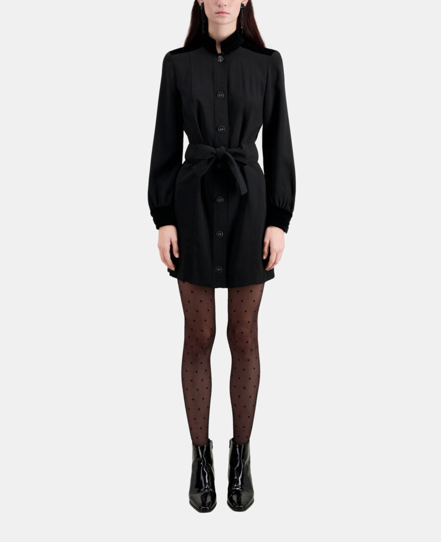 The Kooples WOMEN BLACK short black crepe dress with velvet details
