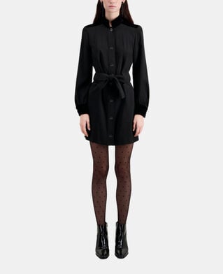 The Kooples WOMEN BLACK short black crepe dress with velvet details