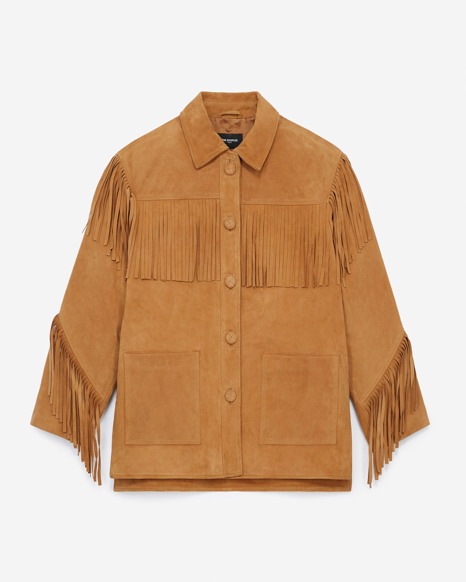 Camel suede jacket with fringing, CAMEL, hi-res image number null
