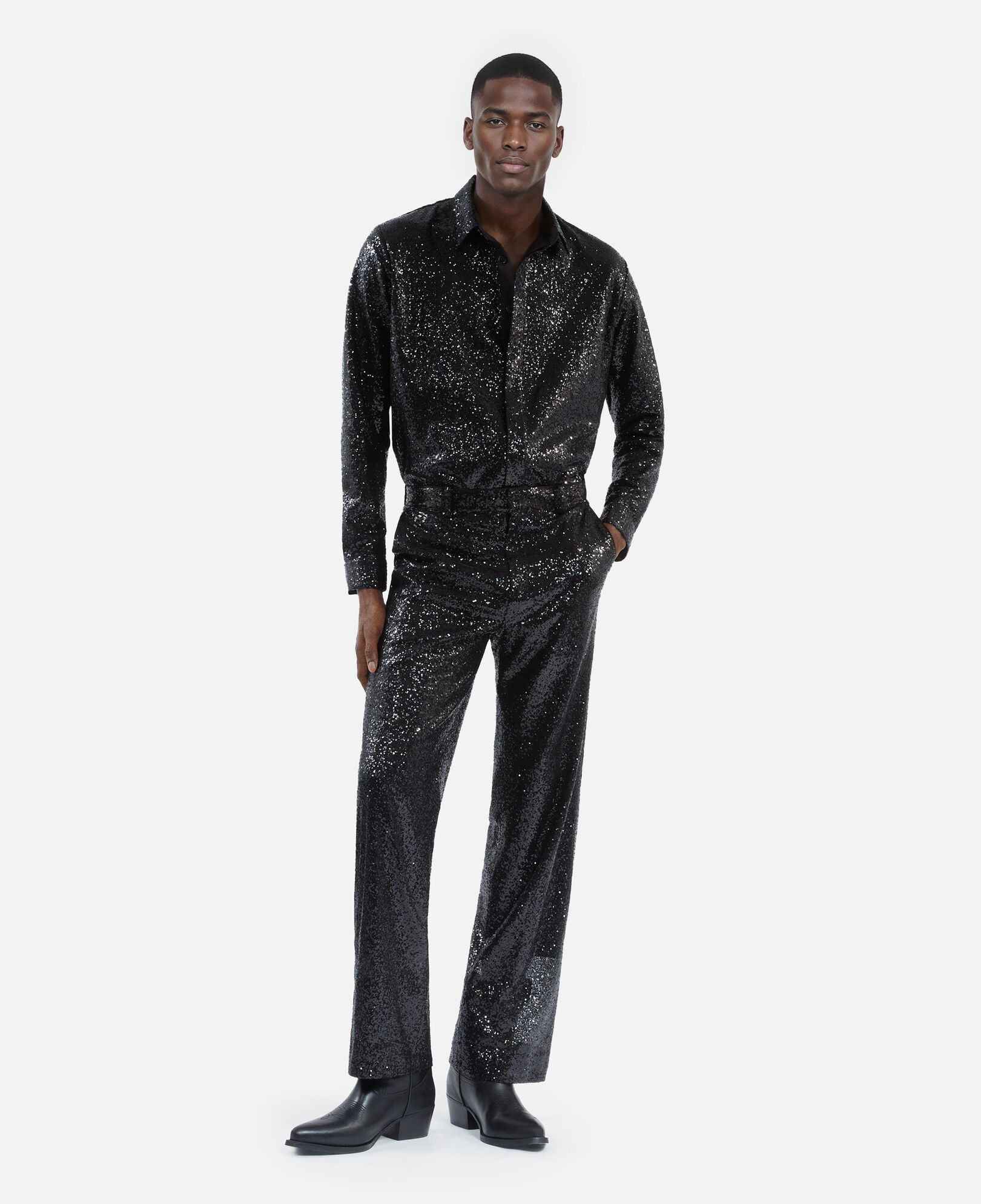 The Kooples MEN BLACK straight-cut black sequin pants