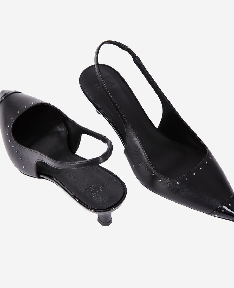 escarpins à bride arrière en cuir noir avec clous