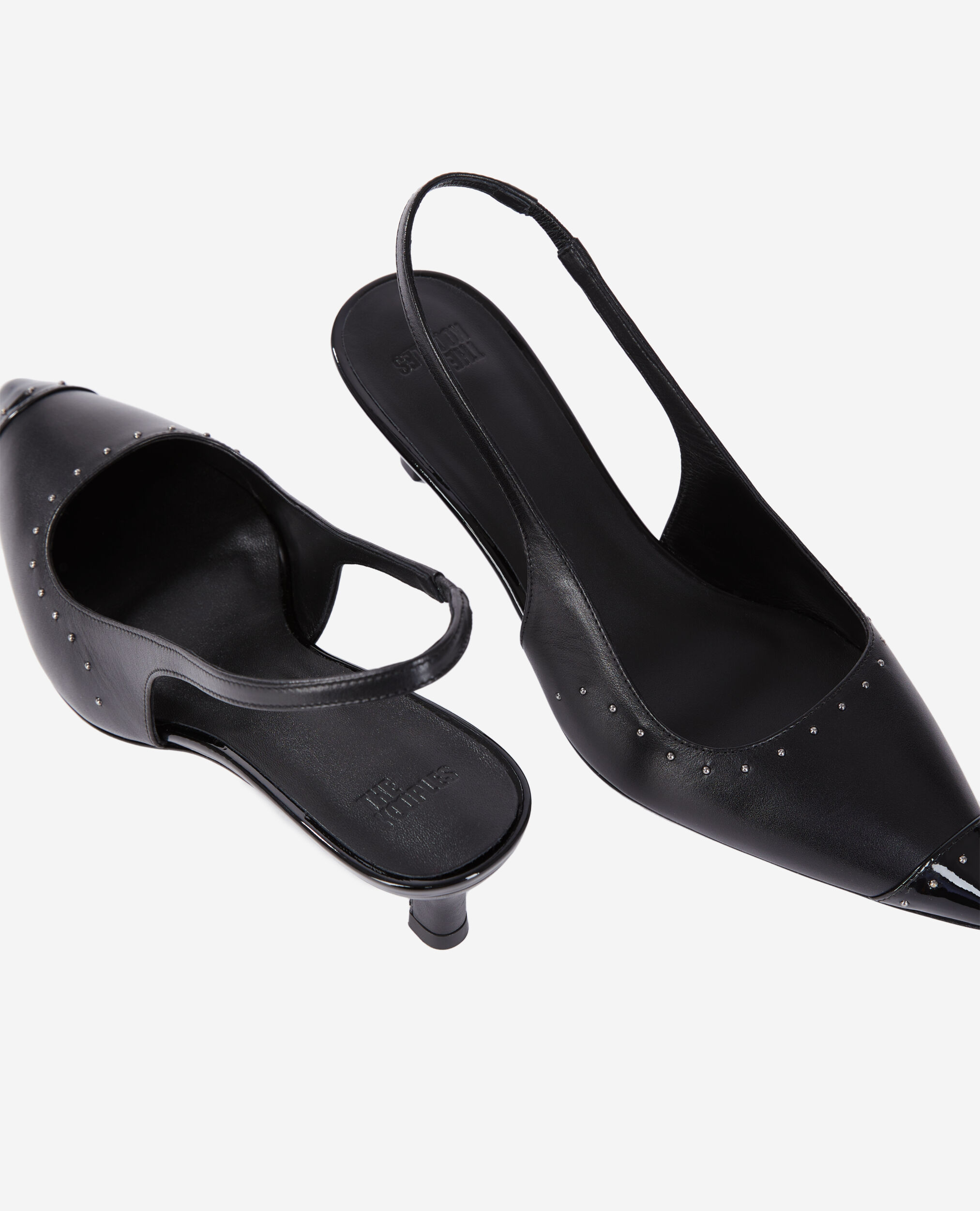 Escarpins à bride arrière en cuir noir avec clous, BLACK, hi-res image number null