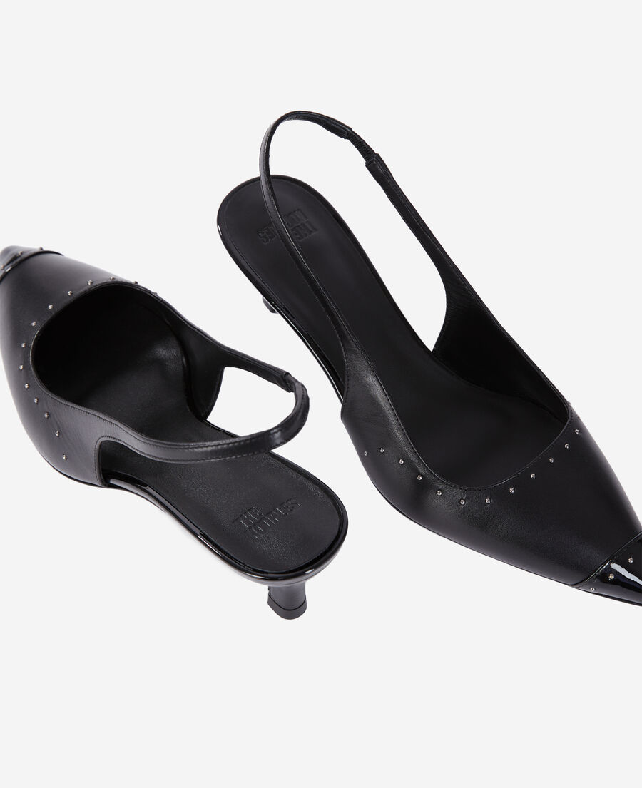 slingback pumps in black leather with studs