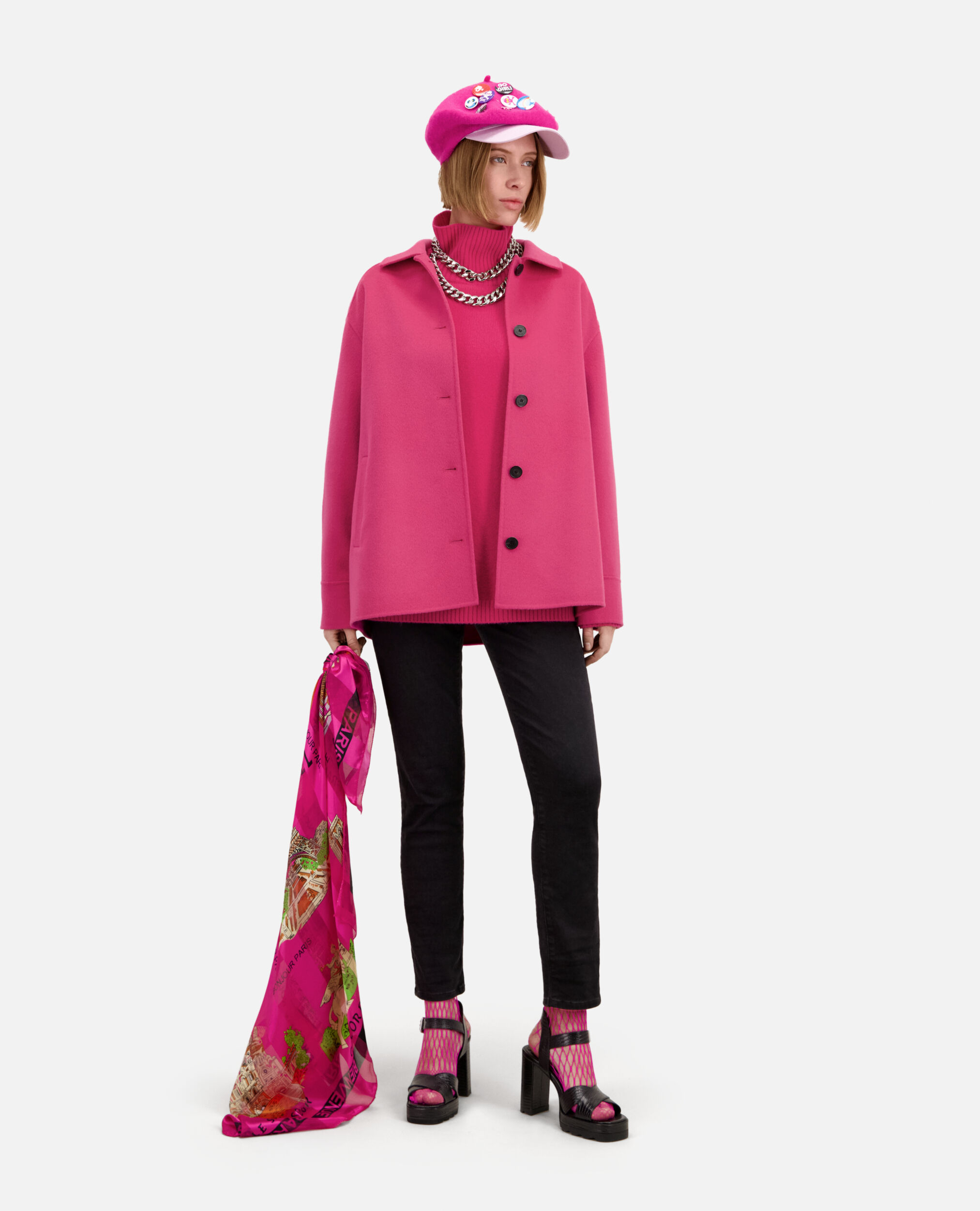 Pink overshirt type jacket with fringes, FUSHIA, hi-res image number null