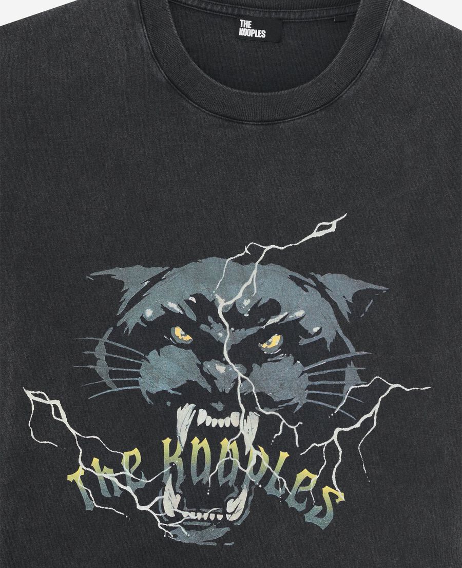 The Kooples MEN BLACK WASHED t-shirt with black panther screen print