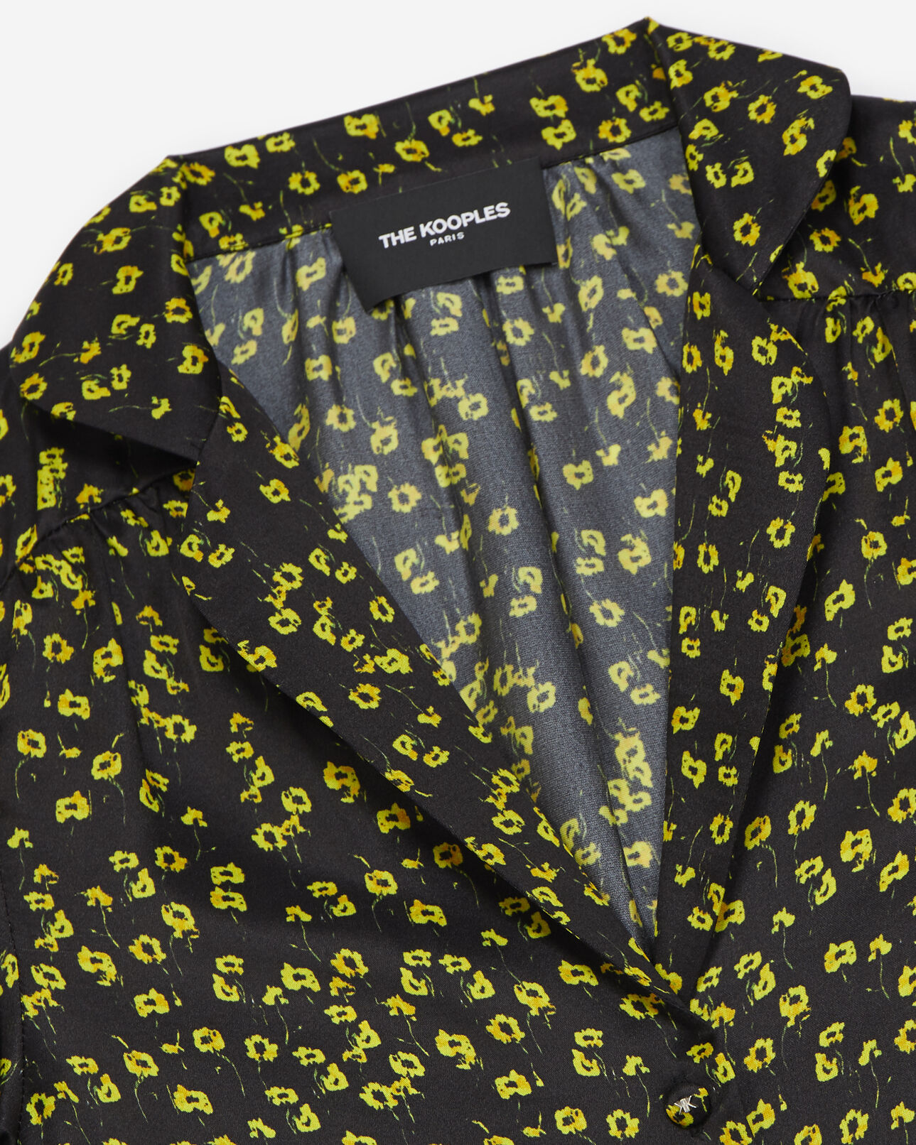 The Kooples WOMEN BLACK / YELLOW / WHITE short-sleeved black shirt with pattern