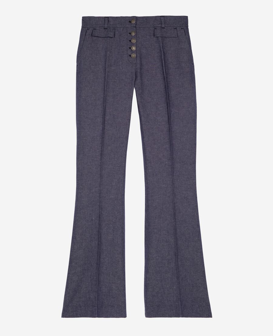 The Kooples WOMEN BLUE blue cotton and linen flare pants