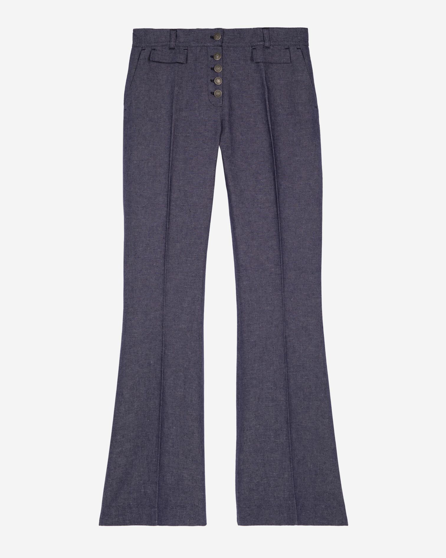 Flare-Hose aus Baumwolle und Leinen in Blau, BLUE, hi-res image number null