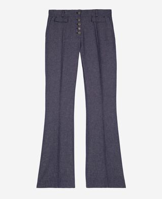 The Kooples WOMEN BLUE blue cotton and linen flare pants