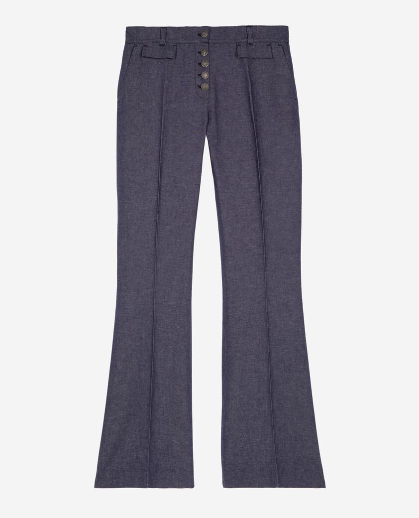 The Kooples WOMEN BLUE blue cotton and linen flare pants