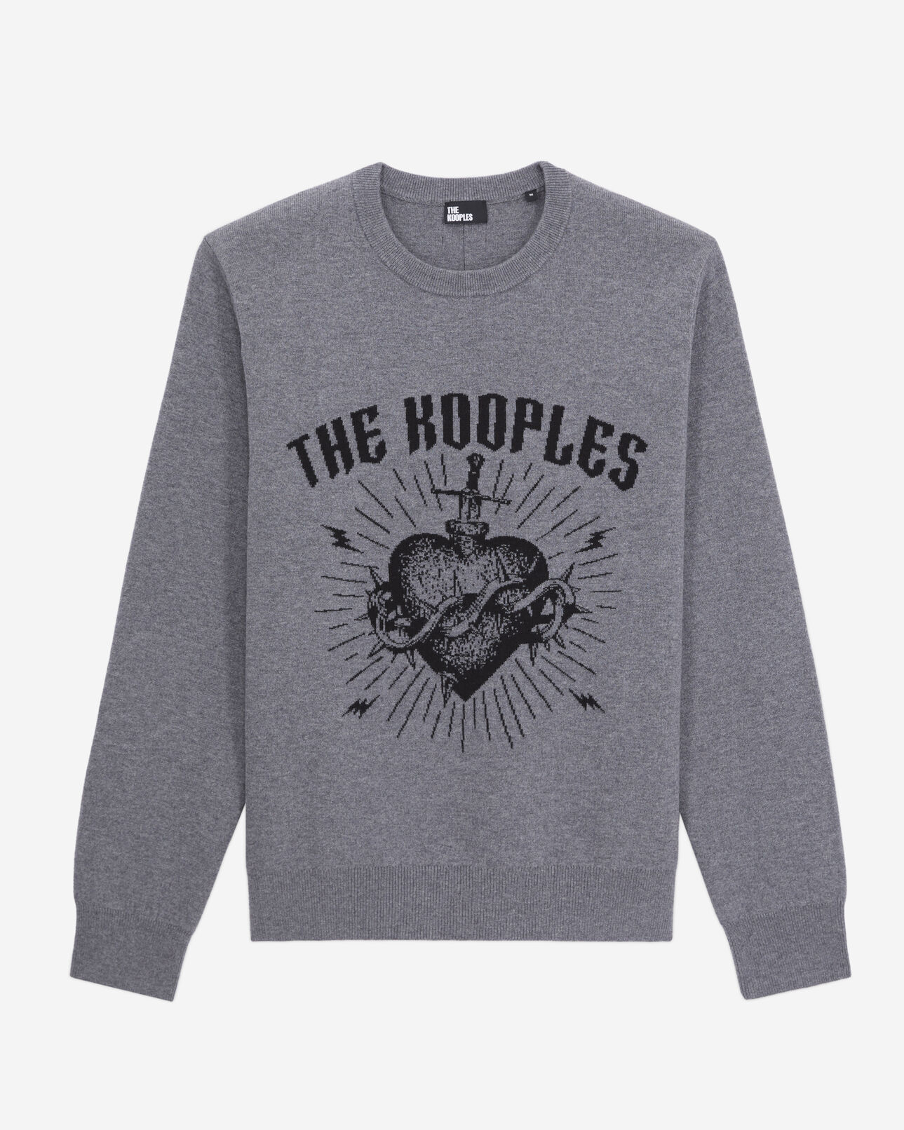The Kooples MEN ANTHRACITE / BLACK dagger through heart grey sweater in wool blend