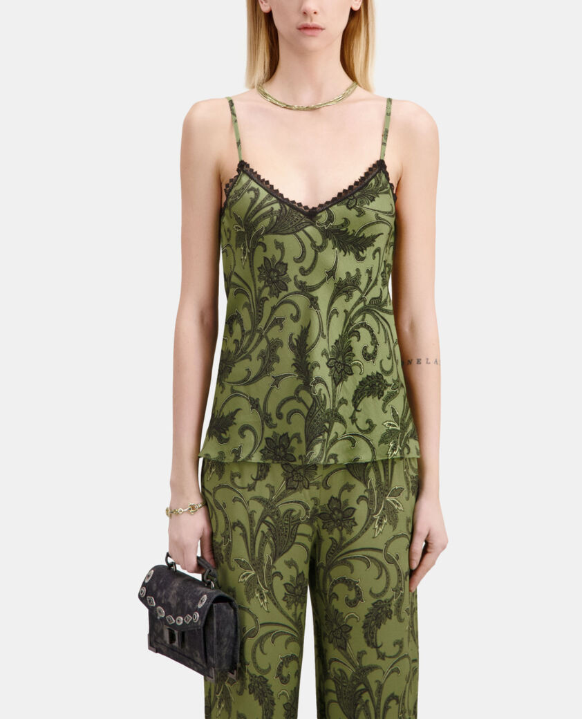 The Kooples F KAKI BLACK printed camisole with lace
