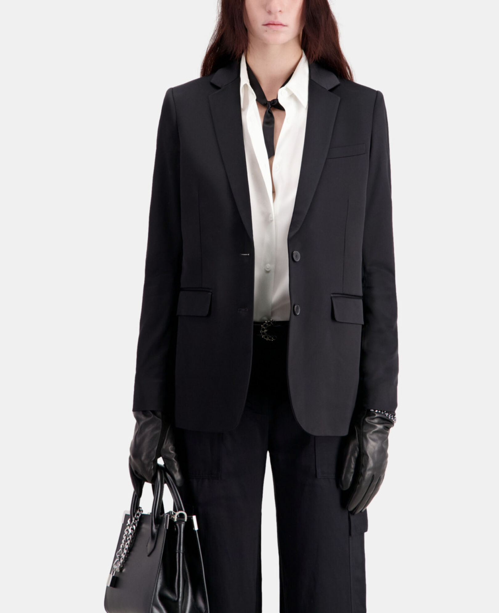The Kooples WOMEN BLACK women's black leather gloves with chain