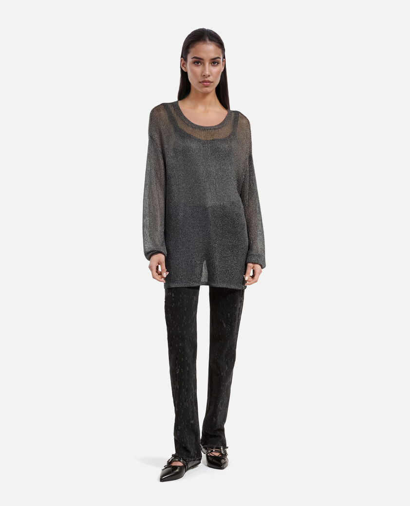 The Kooples DAMEN GREY SILVER grauer pullover mit kettenhemdeffekt
