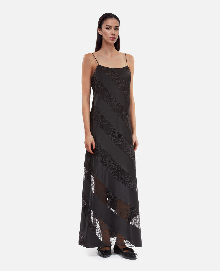 The Kooples WOMEN BLACK black silk and lace long babydoll dress
