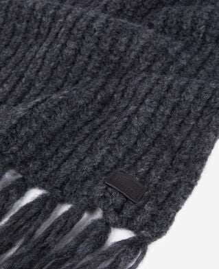 The Kooples WOMEN ANTHRACITE MELANGE grey ribbed wool-blend scarf