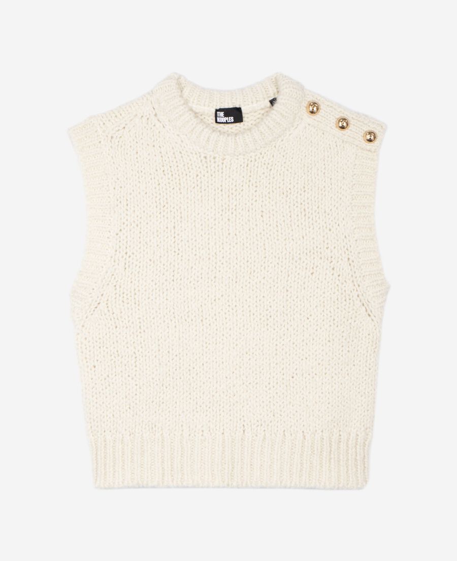 The Kooples F LIGHT BEIGE sleeveless wool blend sweater ecru