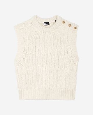 The Kooples F LIGHT BEIGE sleeveless wool blend sweater ecru