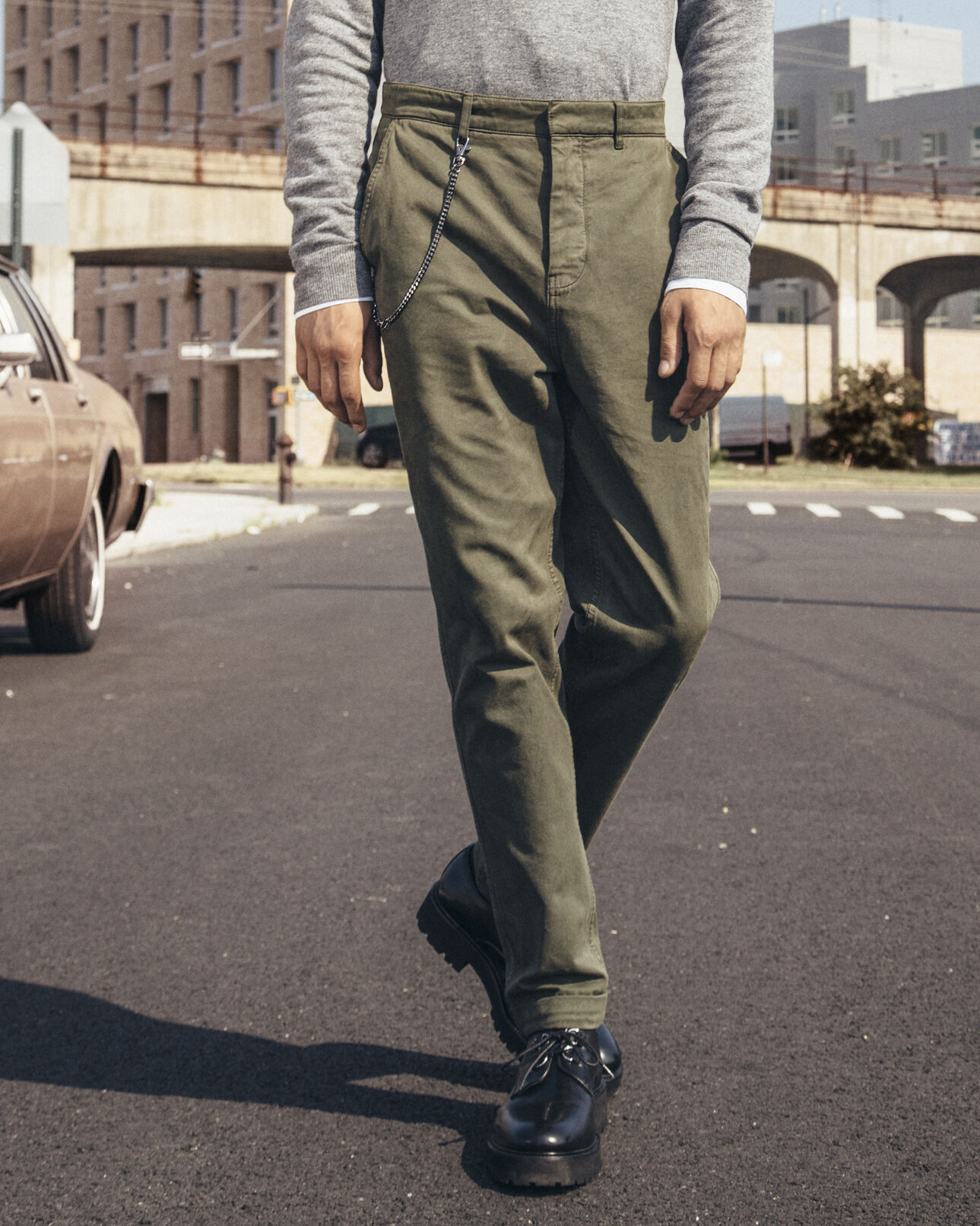 The Kooples MEN KAKI khaki cotton ripped chinos