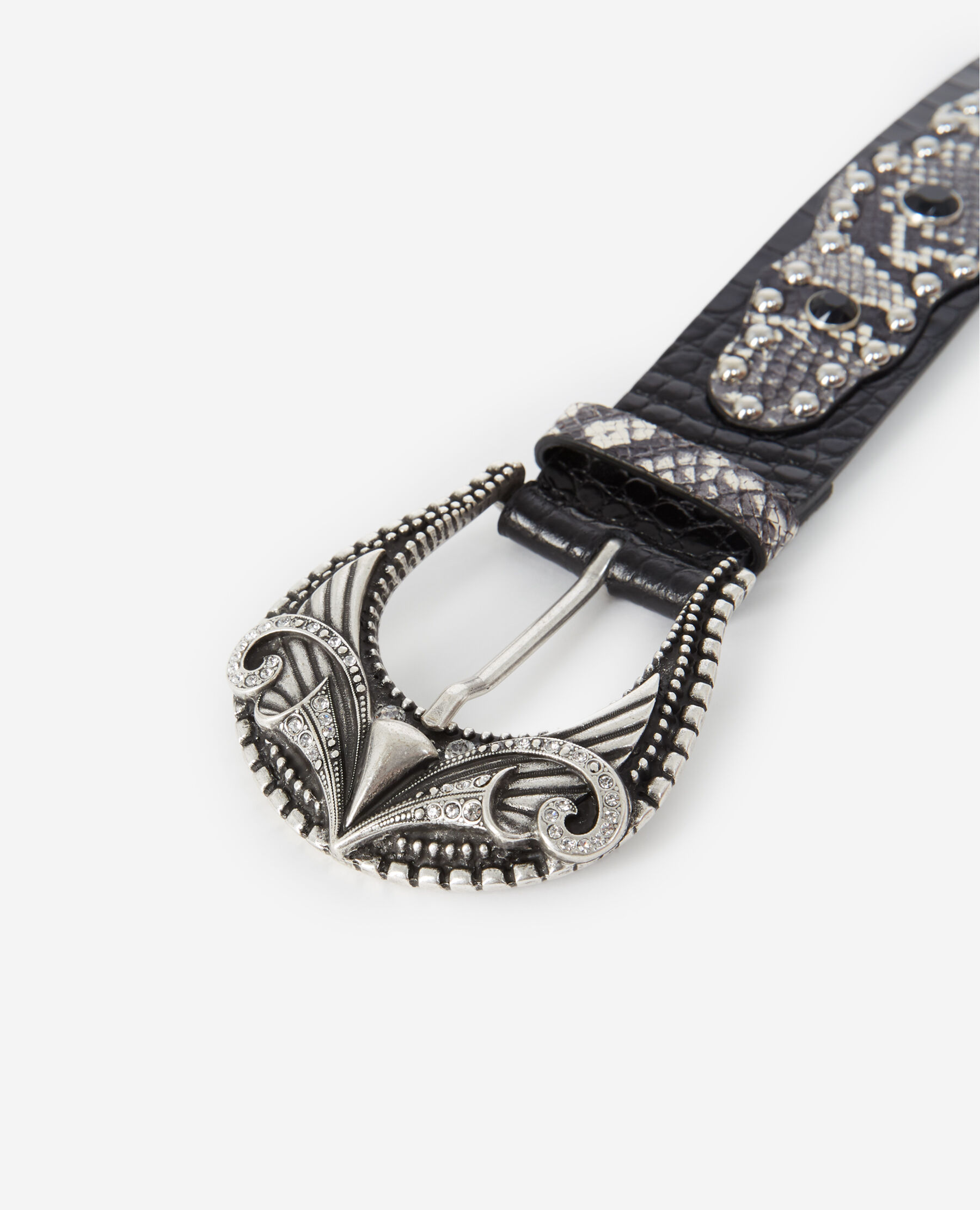 Ceinture cuir noir effet python strasse