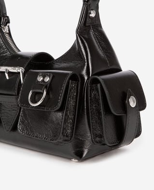 The Kooples DAMEN BLACK kleine amelia-tasche aus schwarzem cracked-leder