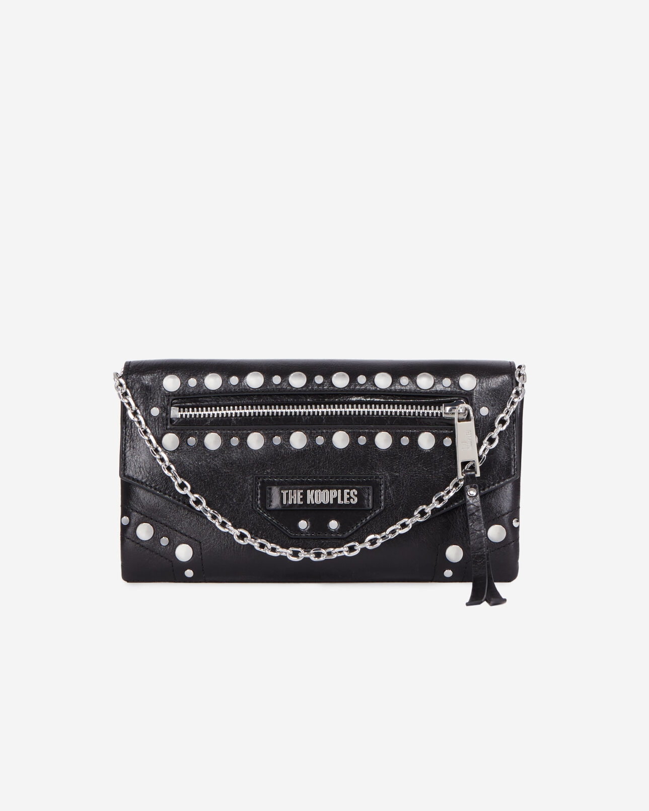 The Kooples WOMEN BLACK small jill black leather pouch with studs and chain