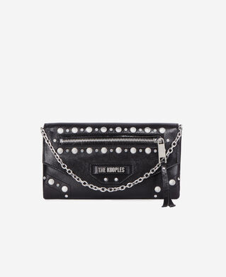 The Kooples FEMME BLACK petite pochette jill en cuir noir avec clous et chaîne