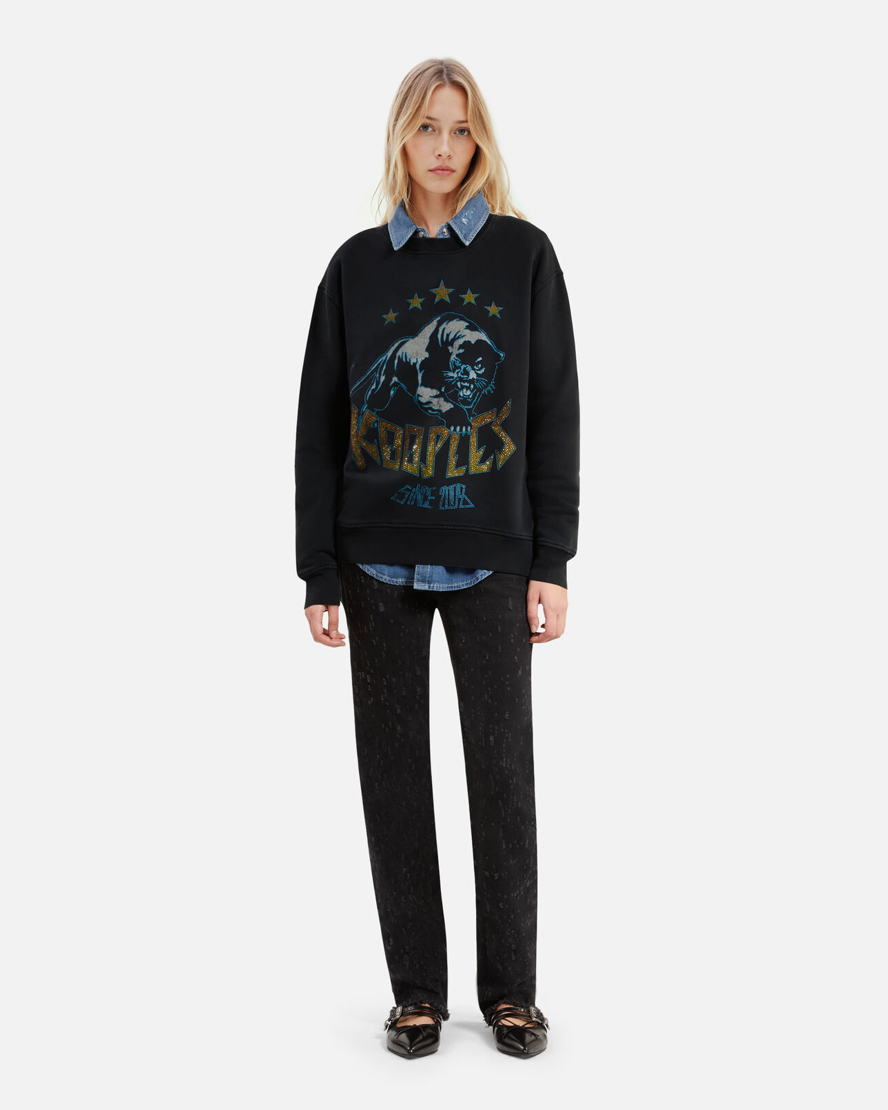 The Kooples FEMME BLACK WASHED sweatshirt à sérigraphie noir