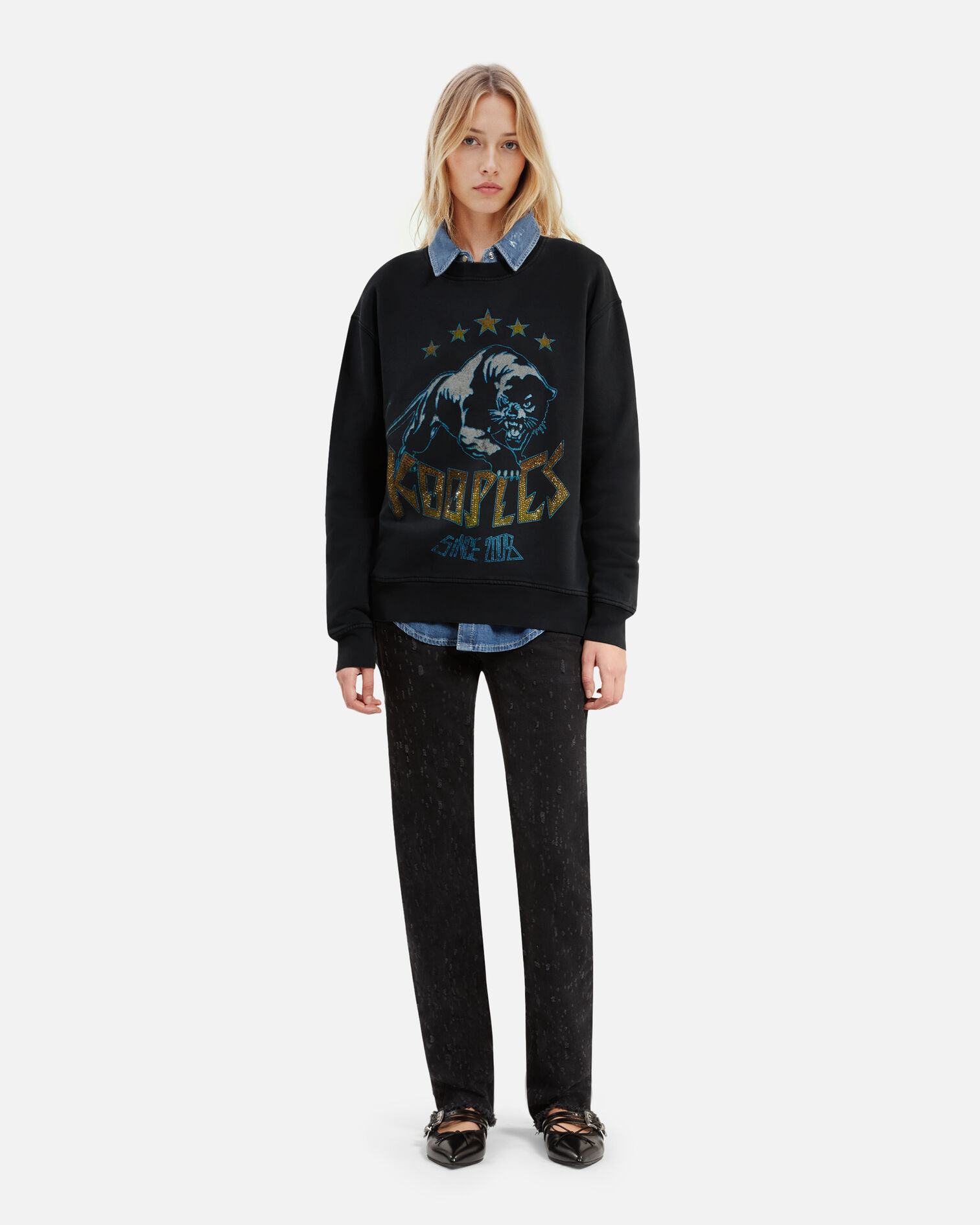 Sweatshirt à sérigraphie noir, BLACK WASHED, hi-res image number null