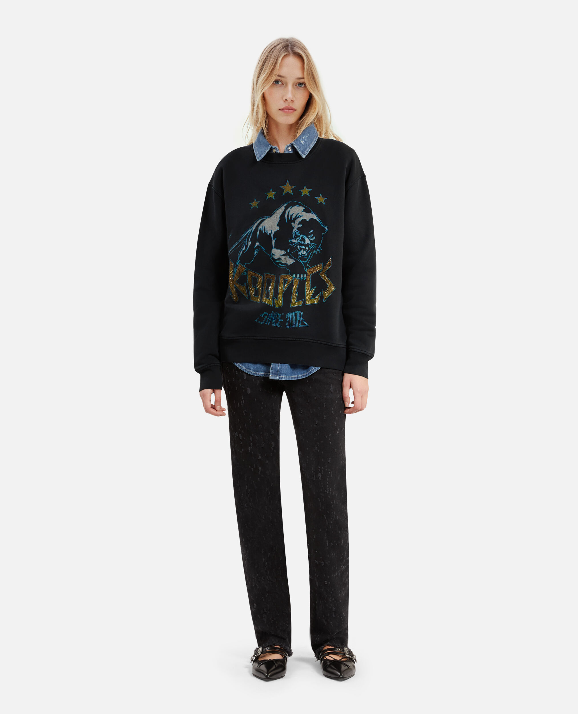 Sweatshirt à sérigraphie noir, BLACK WASHED, hi-res image number null