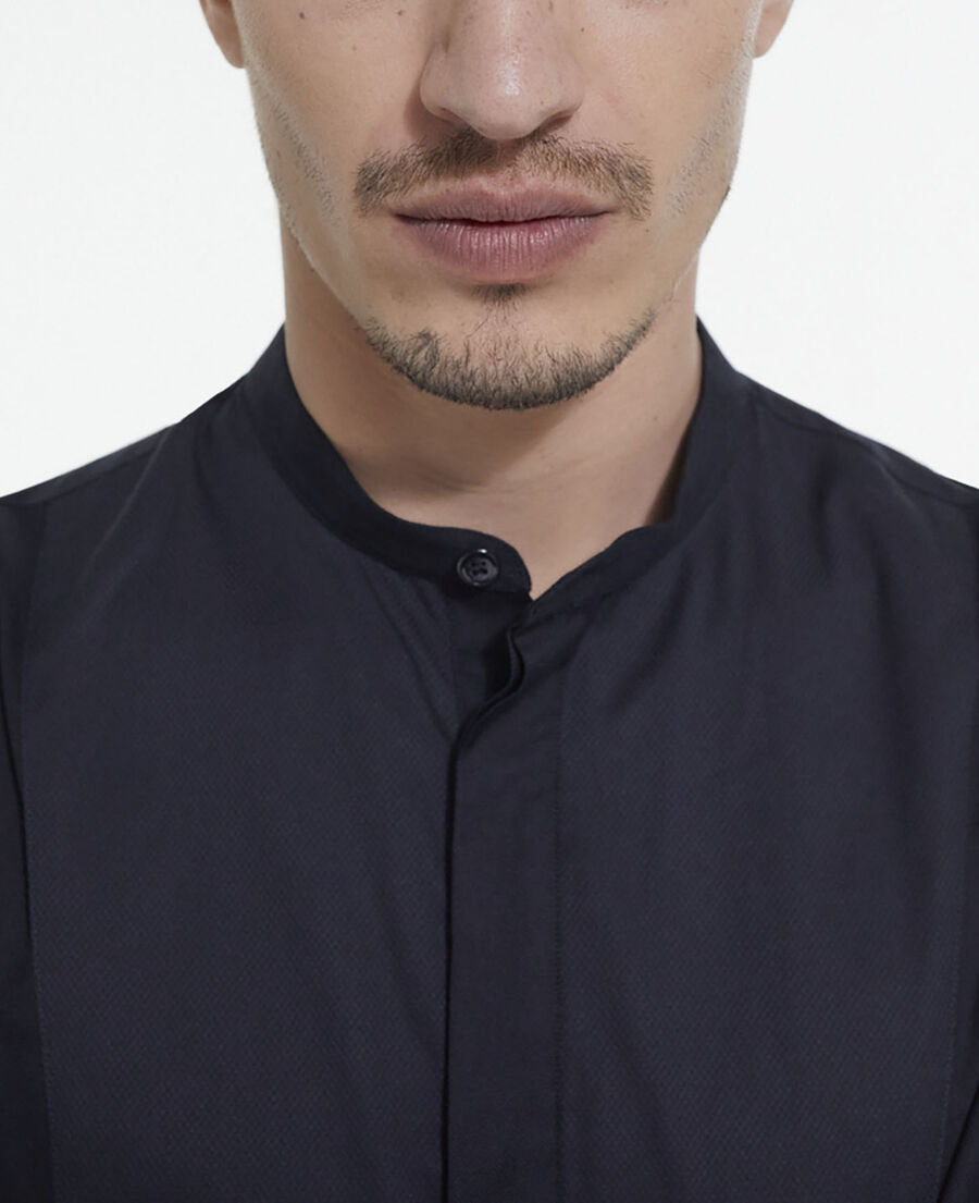 black cotton shirt with officer collar