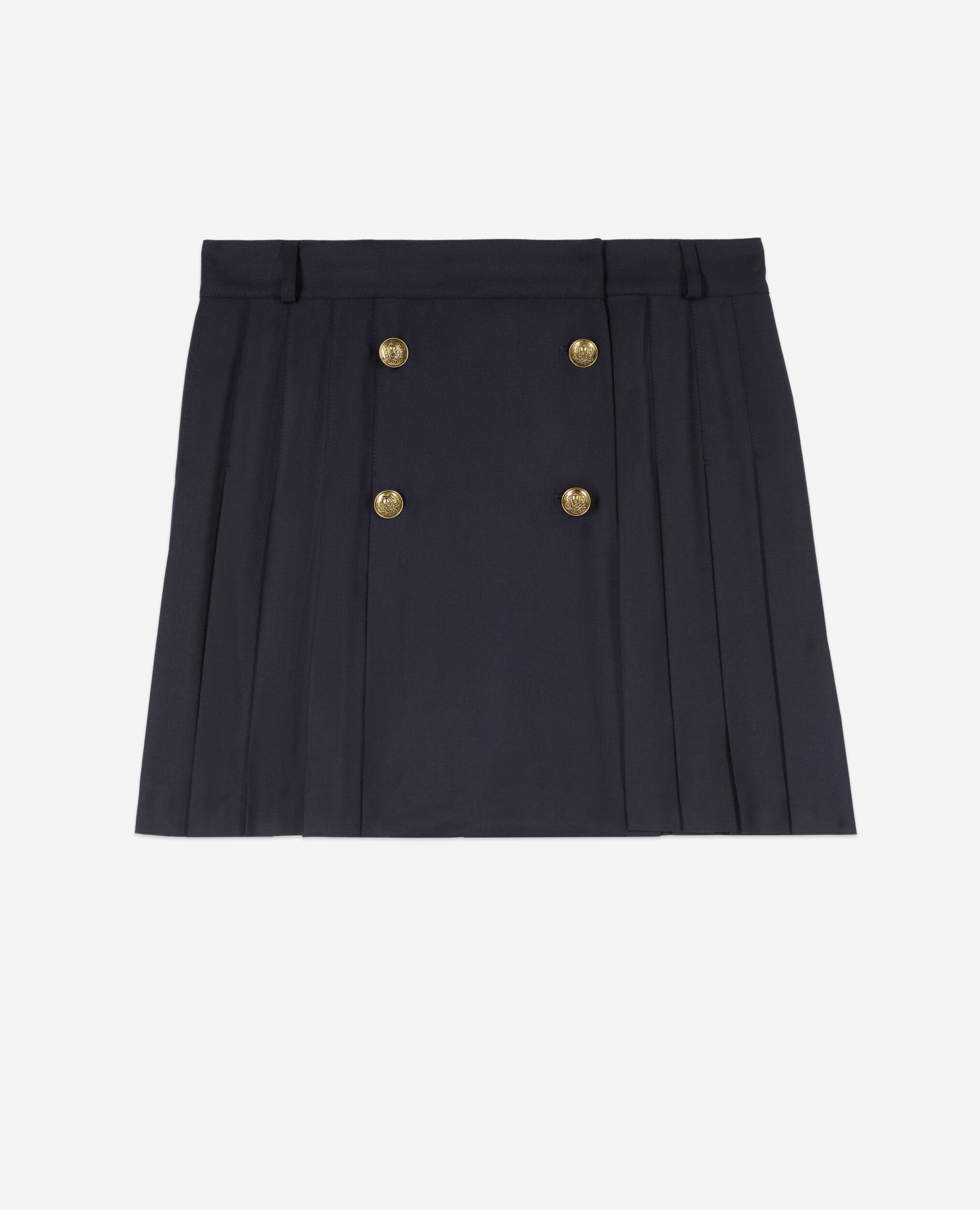 Short navy blue pleated skirt