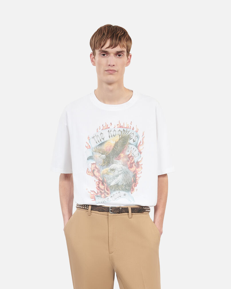 The Kooples MEN ECRU ecru eagles on fire black serigraphy t-shirt