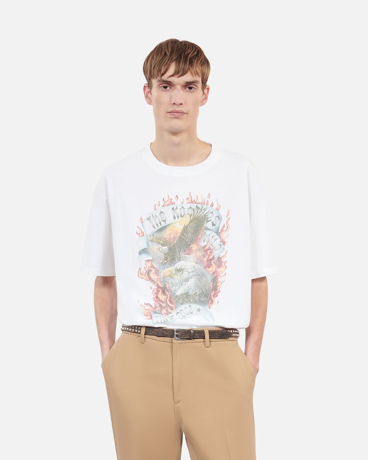 The Kooples MEN ECRU ecru eagles on fire black serigraphy t-shirt