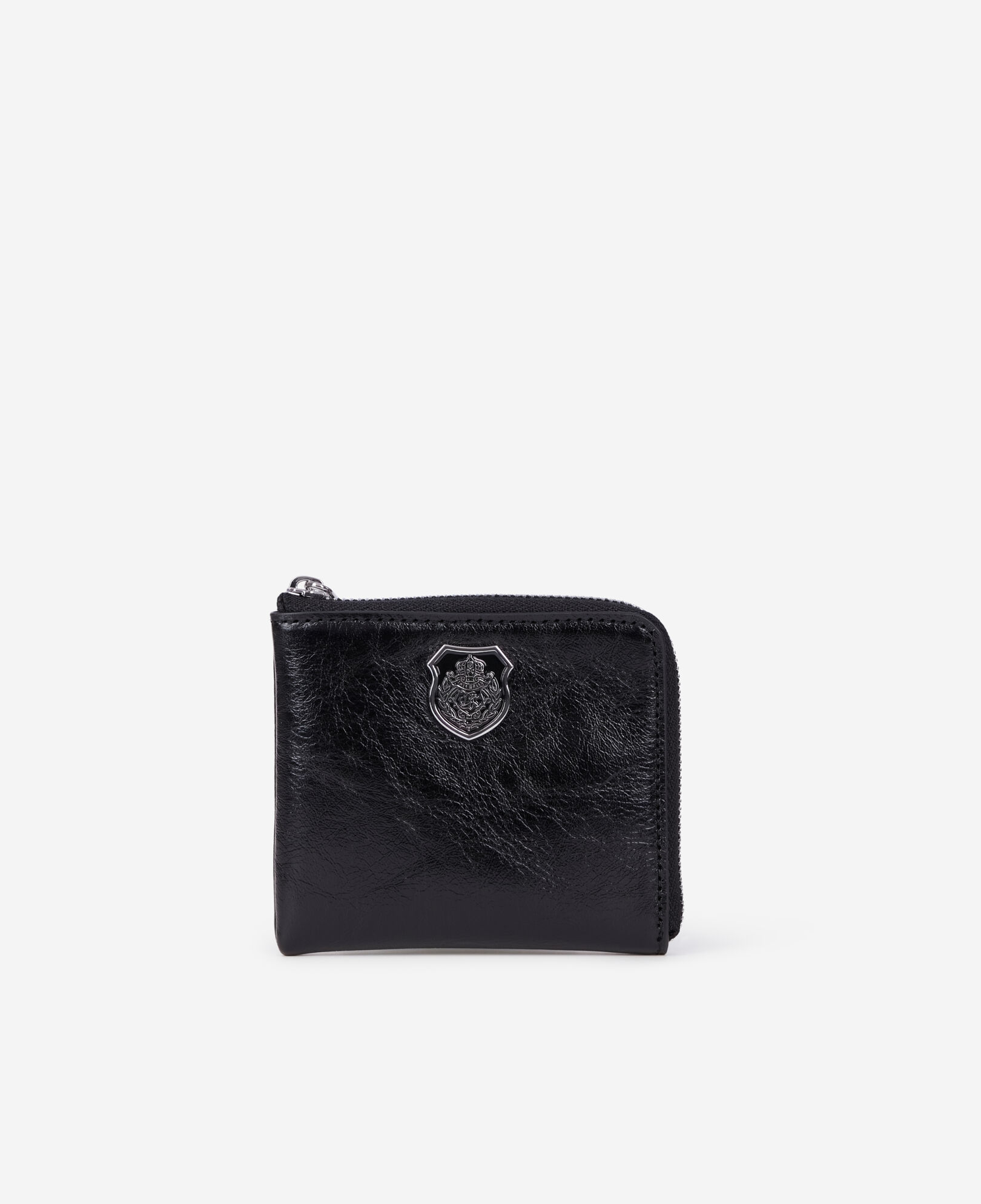 The Kooples M BLACK black leather blazon coin purse